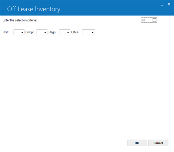 Off Lease Inventory report selection criteria.