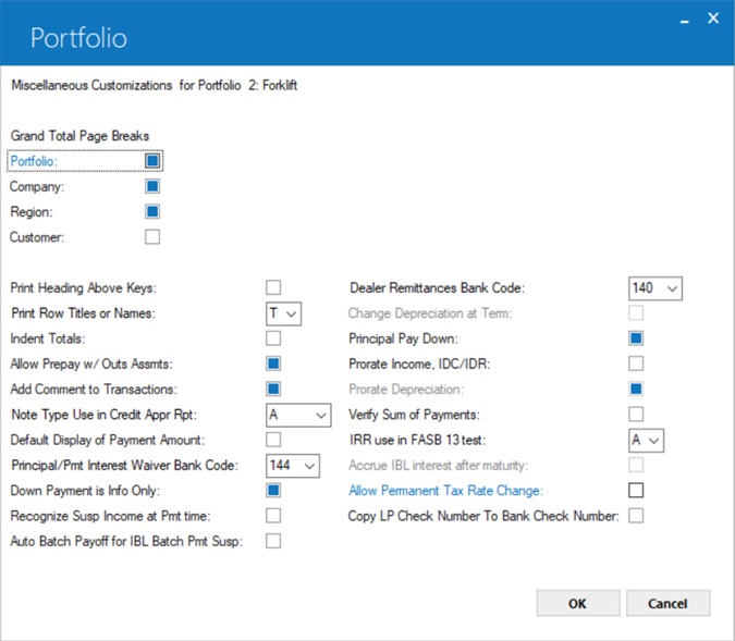 Grand Total Page Breaks, Miscellaneous Settings