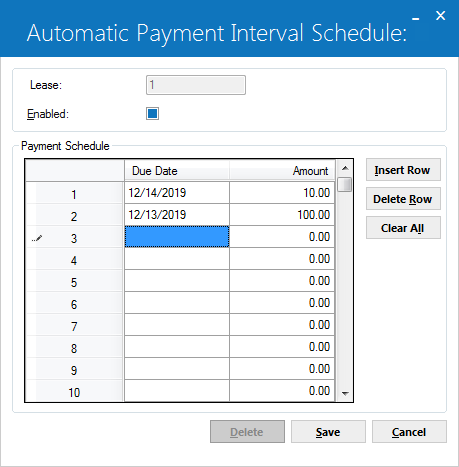 Automatic Payment Interval Schedule