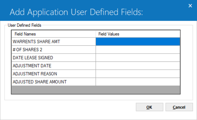 The User Defined fields dialog