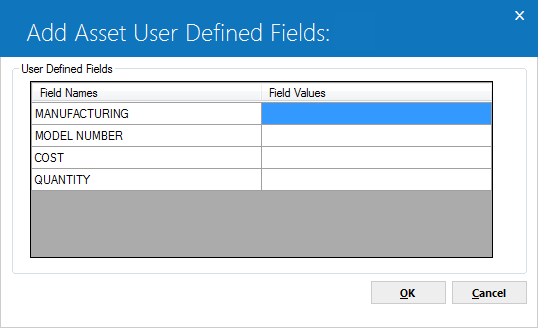 The User Defined Fields dialog