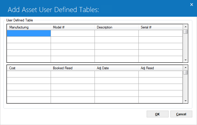 Table view of the User Defined Fields