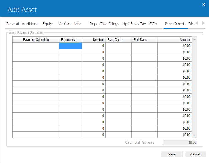 The Payment Schedule tab