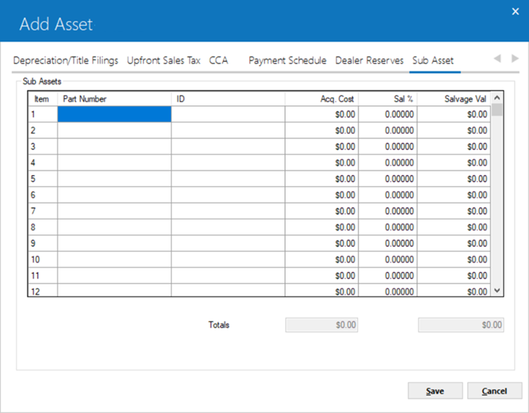 sub asset tab