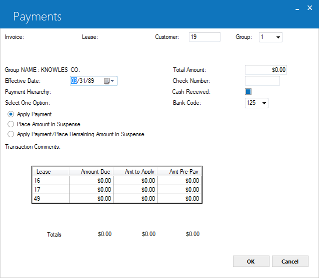 Payments view for customer/group.
