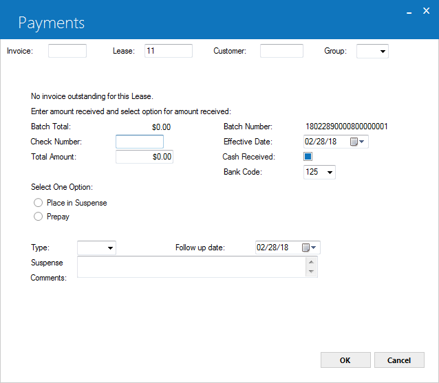 Payments view when no invoices are due for an Interest Bearing Loan.