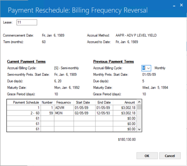 Screenshot showing the billing frequency reversal.
