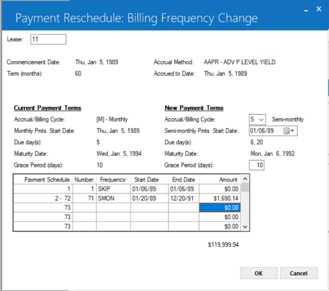 Screenshot showing the billing frequency change update mode.