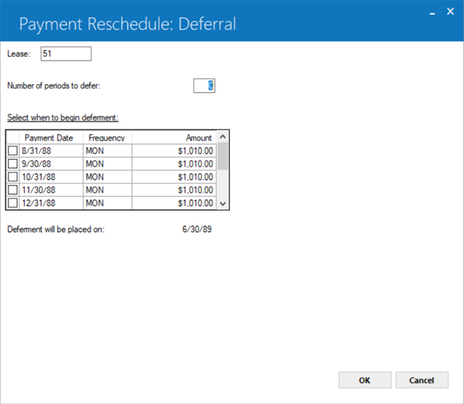 Screenshot showing the deferal information.