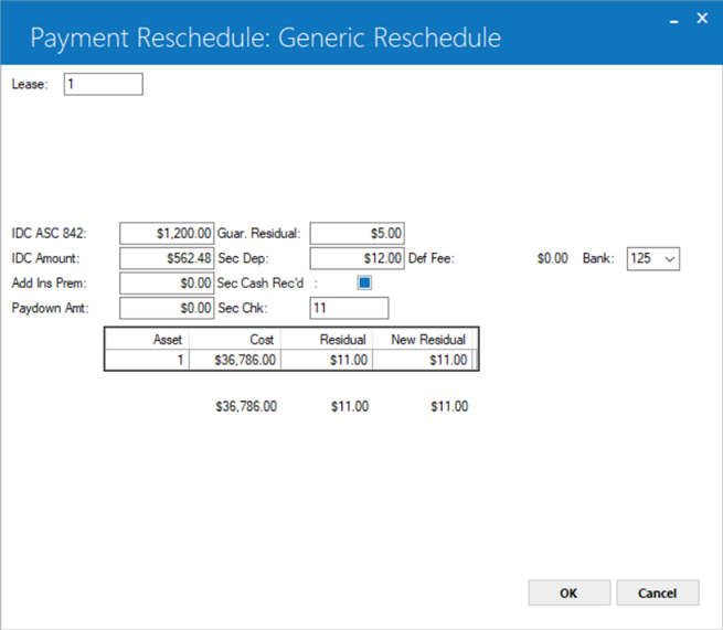 Screenshot showing the financial information for the selected lease.