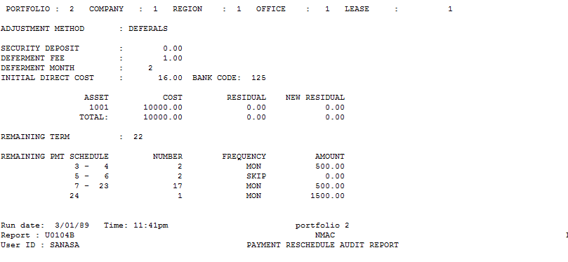 The RSC Payment Reschedule Audit report.