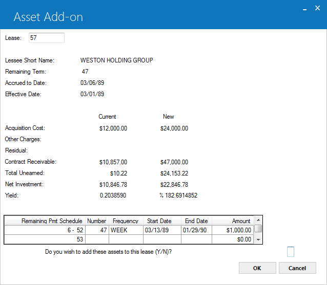 Shows the confirmation message on the Asset Add-On screen.
