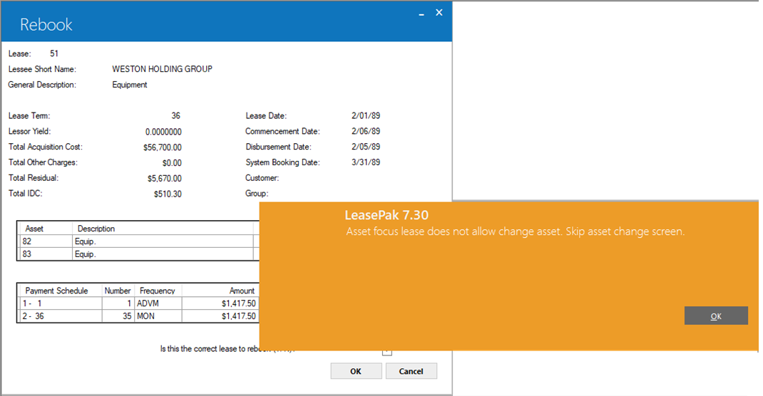 Message prompting that changes to Asset Focus asset is not allowed.