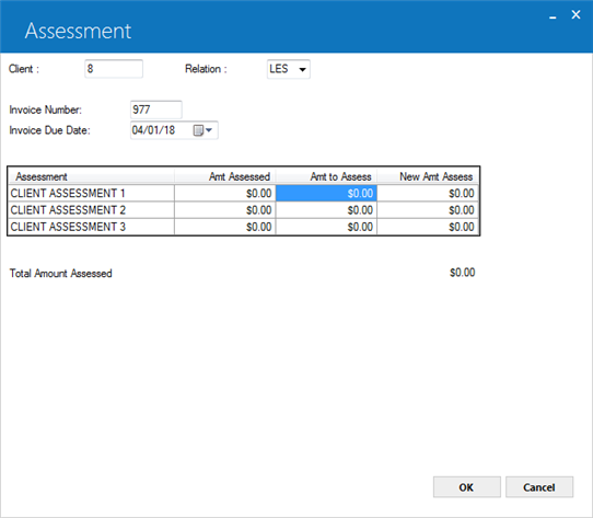 The Assessments screen
