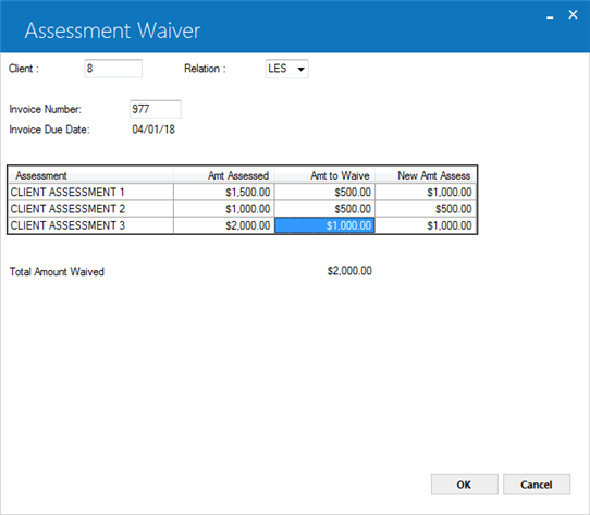 The Assessments screen
