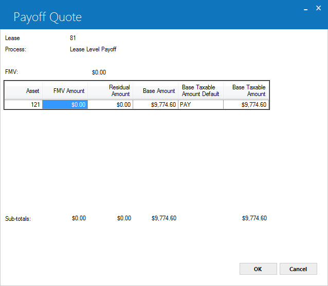 Base Payoff screen
