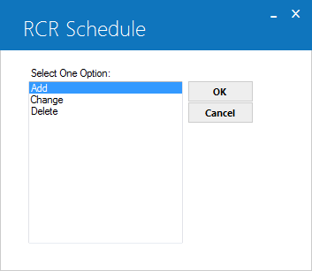 The RCR Schedule dialog showing application functions.