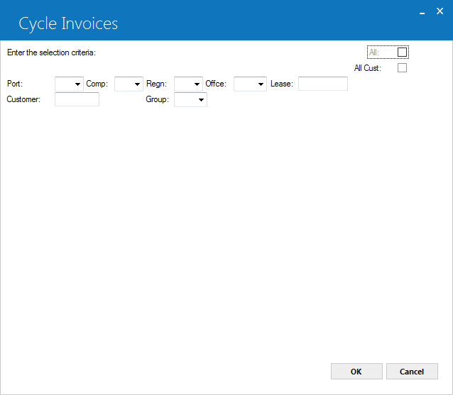 Cycle Invoices Selection dialog