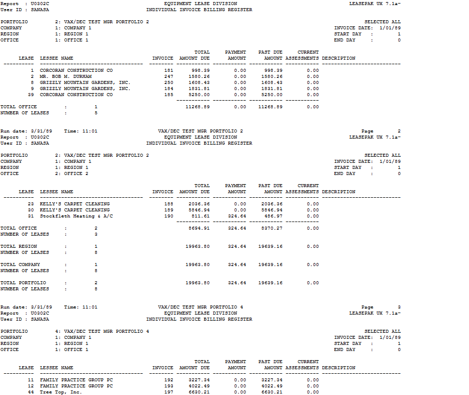 Individual Invoice Billing Register
