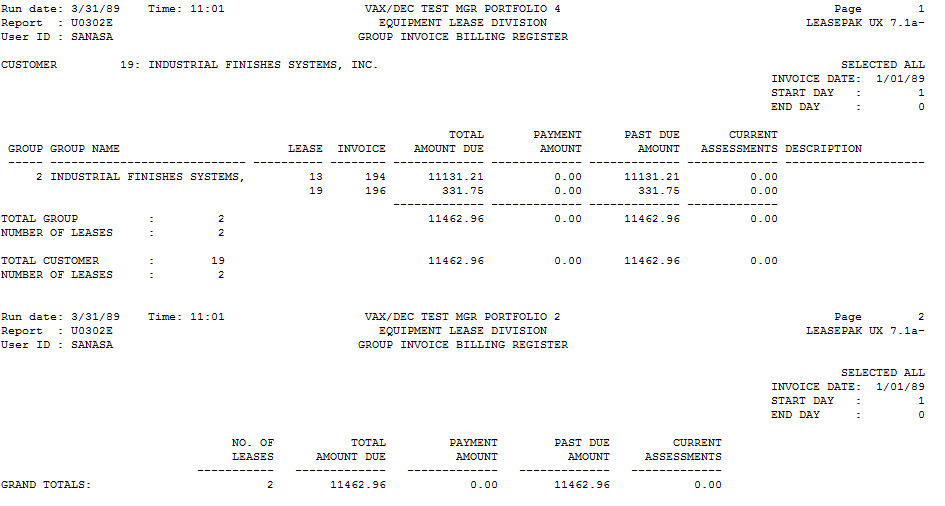 Group Invoice Billing Register