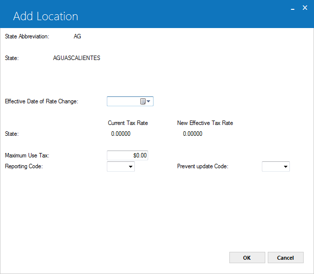 Add state view of the Add Location screen