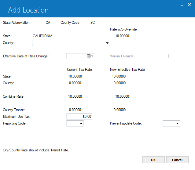 Add county view of the Add Location screen