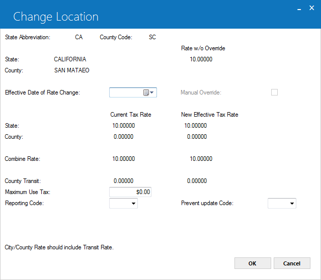Change county view of the Change Location screen