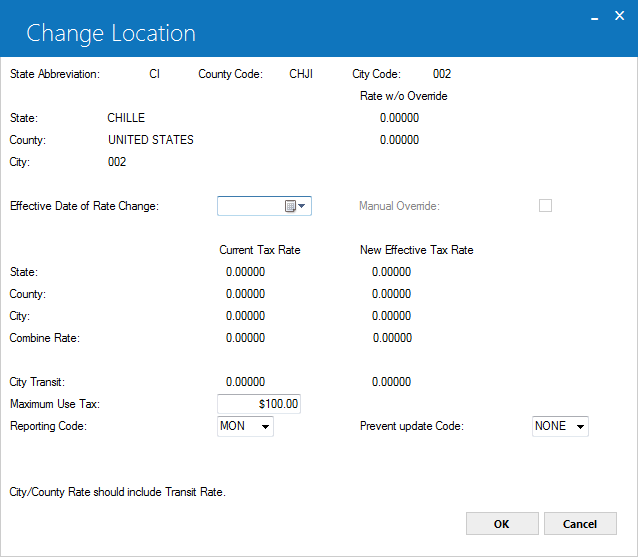 Change city view of the Change Location screen
