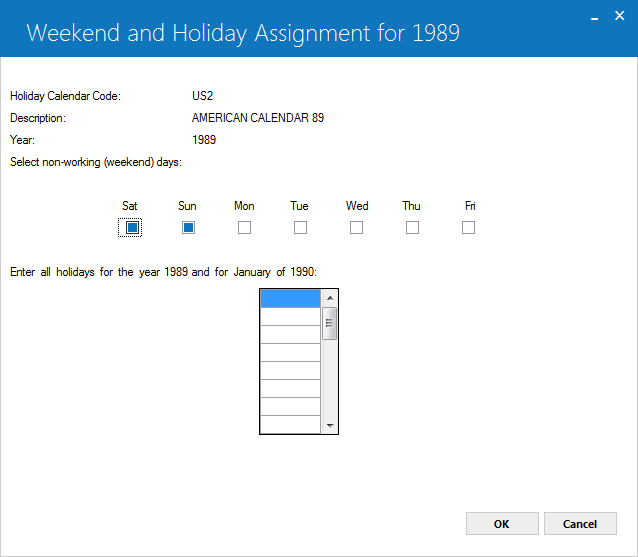 Setting the weekend and Holidays