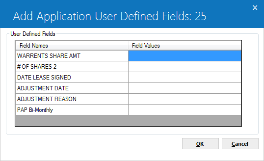 The User Defined fields dialog