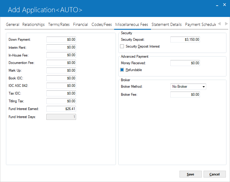 The Misc. Fees tab