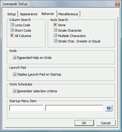 Behavior tab