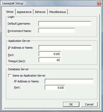 Setup tab