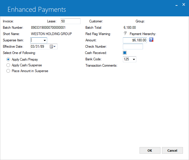 Selected payment detail.
