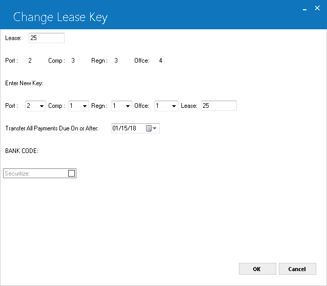 The Change Lease Key field showing the Securitize field